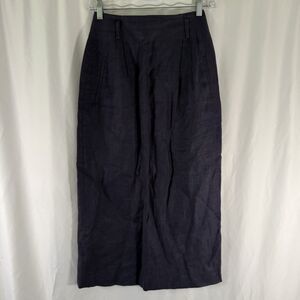 VTG Breeches 100% Linen Maxi Skirt Women's 6 Blue Pleated Lined Pockets Zip Back